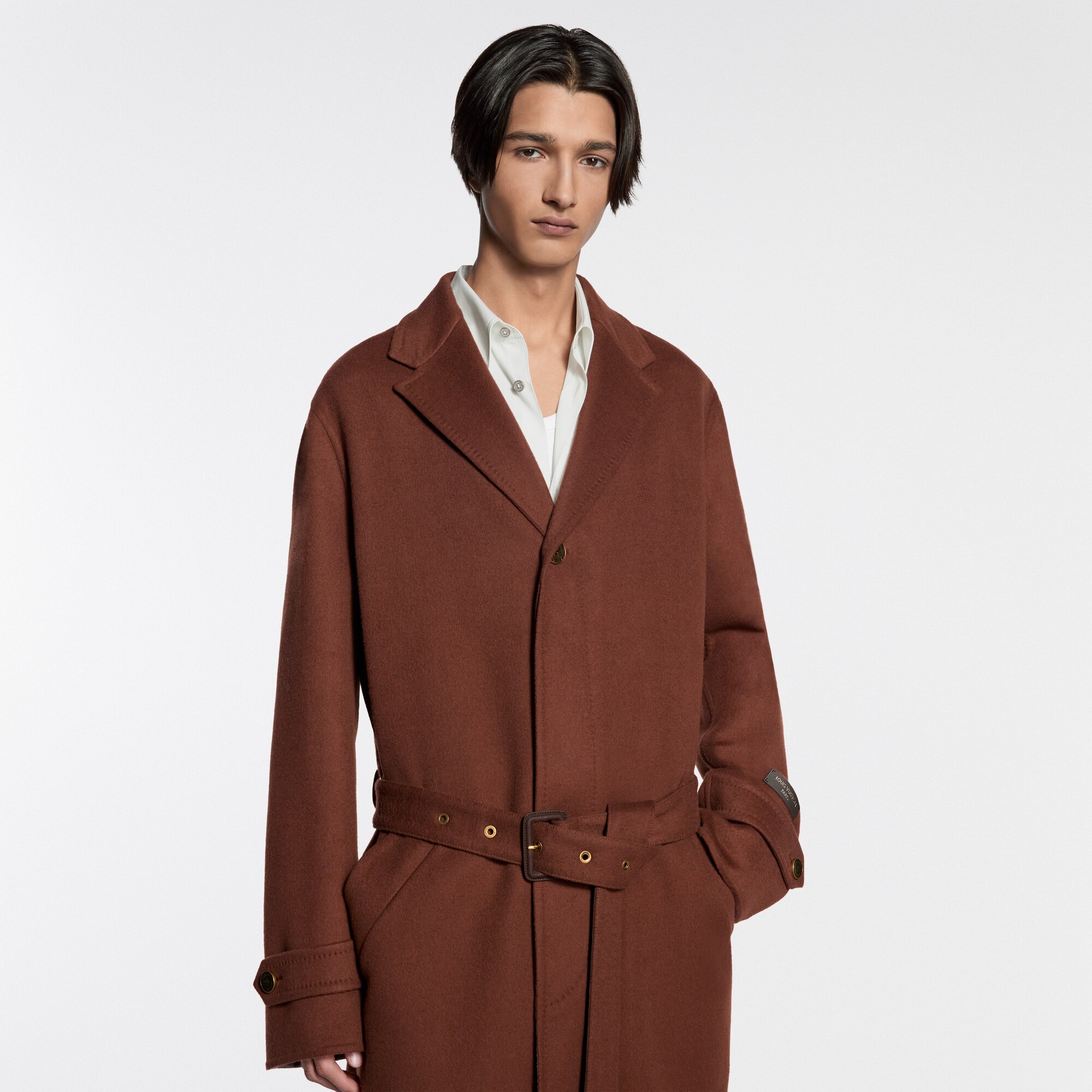 ダブルフェイスカシミヤ ビクーニャコート ウィズ モノグラムレザー